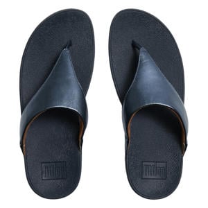 Lulu leren teenslippers blauw metallic