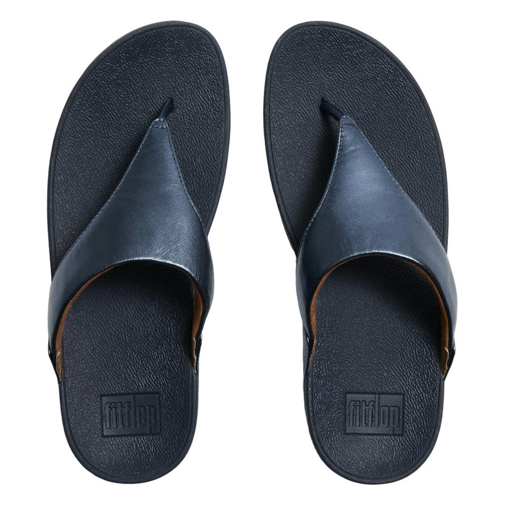 Blauw en metallickleurige dames FitFlop TM Lulu leren teenslippers