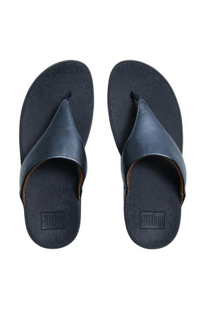 Lulu leren teenslippers blauw metallic