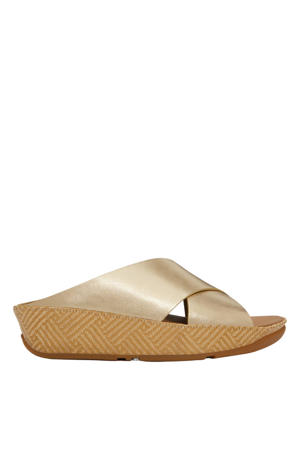 leren slippers goud