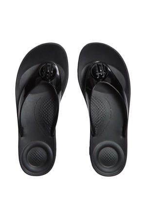 Iqushion Glossy Button teenslippers met sleehak zwart