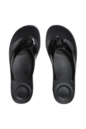 Iqushion Glossy Button teenslippers met sleehak zwart