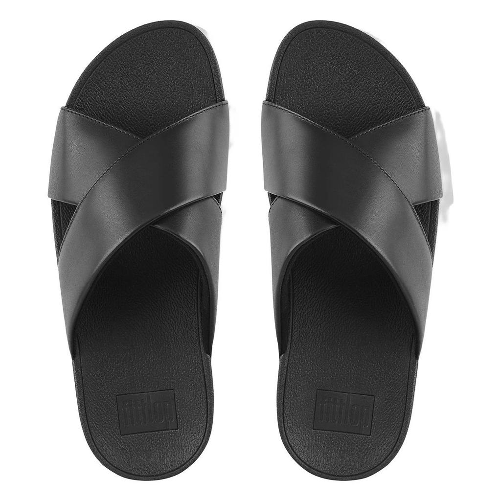 Zwarte dames FitFlop TM Lulu Cross leren slippers