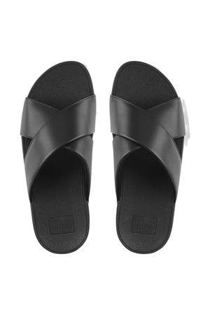 Lulu Cross leren slippers zwart