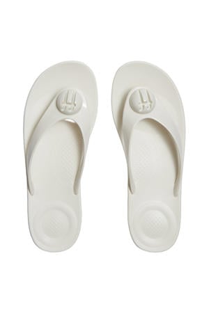 Iqushion Glossy Button teenslippers met sleehak ecru