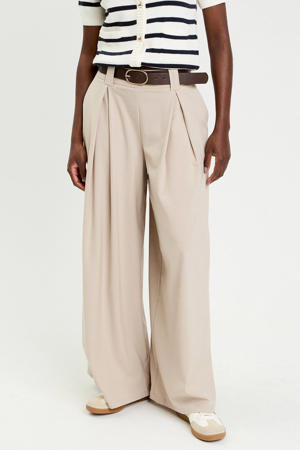 wide leg regular waist broek zand