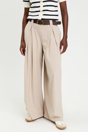 wide leg regular waist broek zand