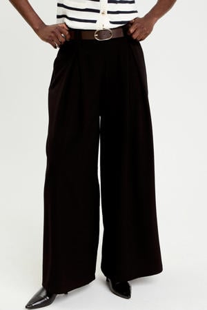 wide leg regular waist broek zwart