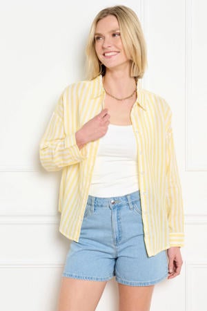 gestreepte blouse met linnen lichtgeel