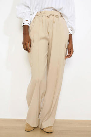 wide leg high waist cargobroek beige
