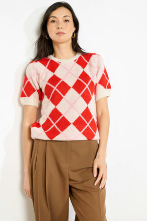 geruit top rood gebreid