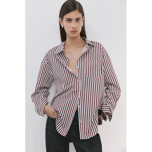 Mango gestreepte blouse bruin afbeelding