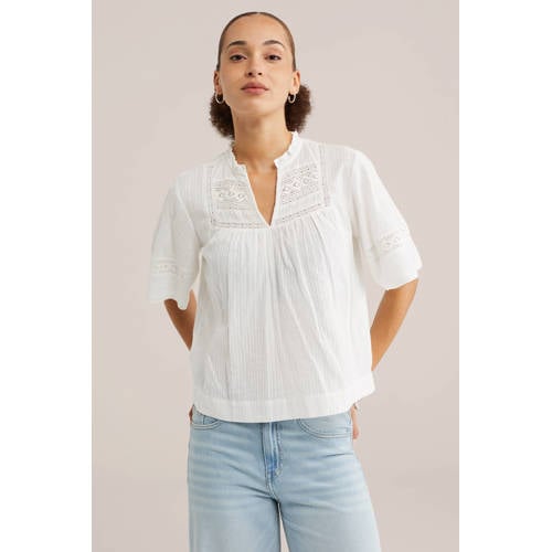 WE Fashion blousetop wit broderie afbeelding