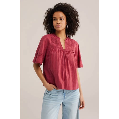 WE Fashion blousetop rood broderie afbeelding