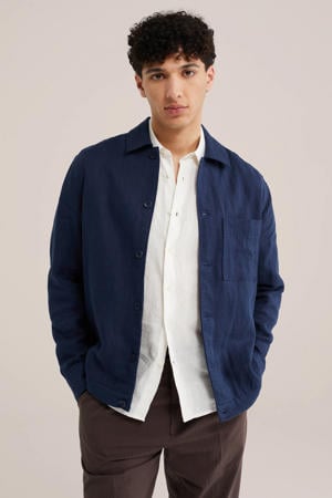 overshirt met linnen donkerblauw