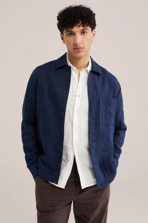 overshirt met linnen donkerblauw