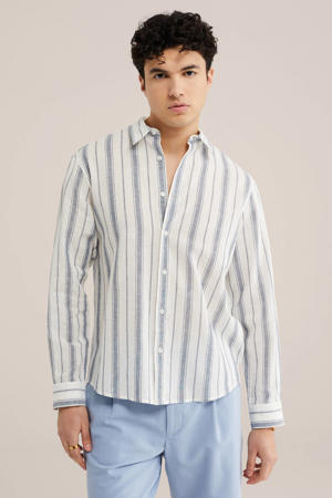 regular gestreepte casual overhemd met linnen blauw