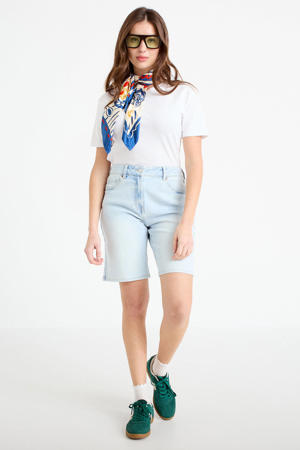 straight regular waist short light blue denim
