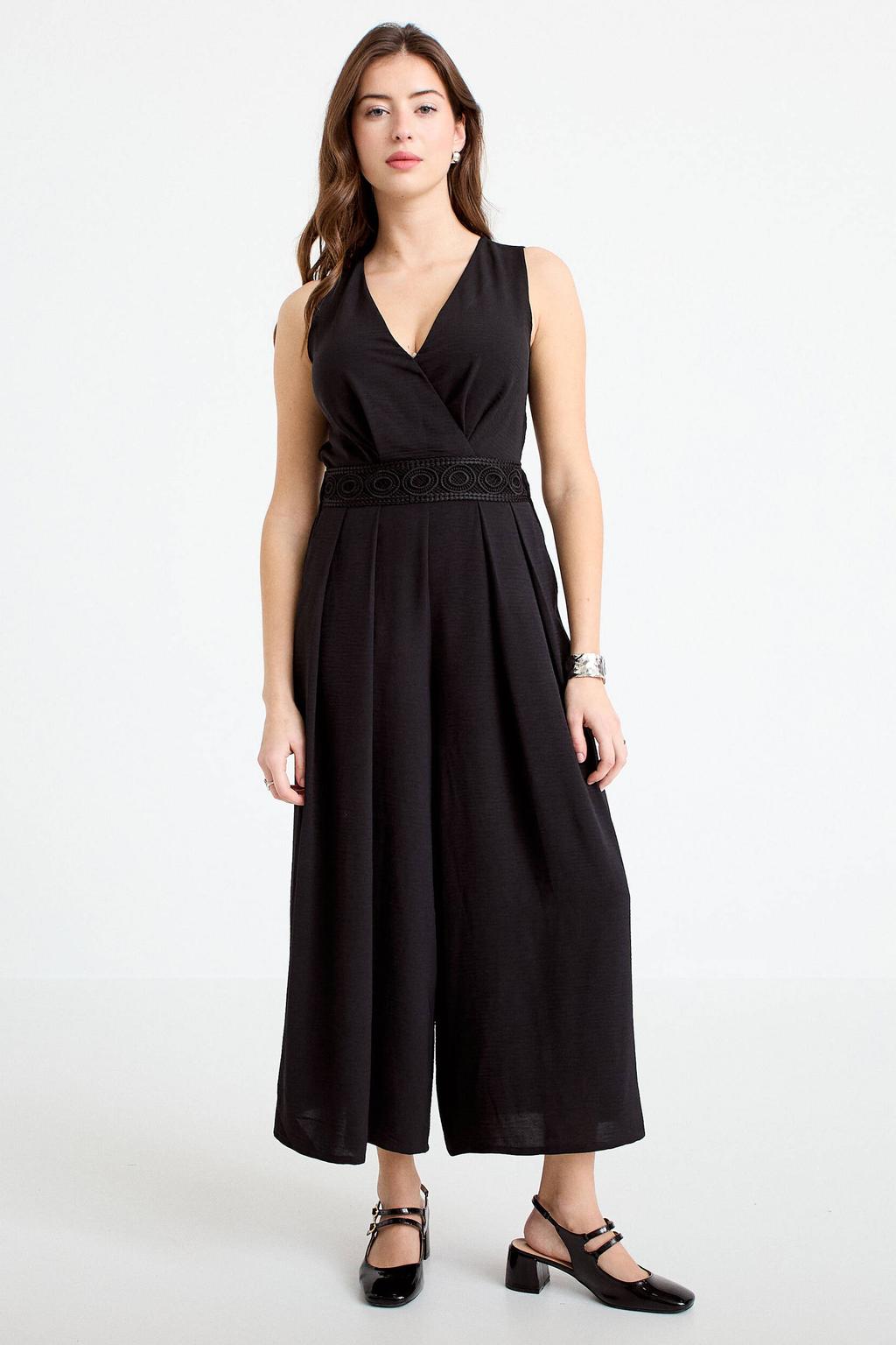 Zwarte dames Cache Cache jumpsuit van polyester met effen, V-hals en knoopsluiting