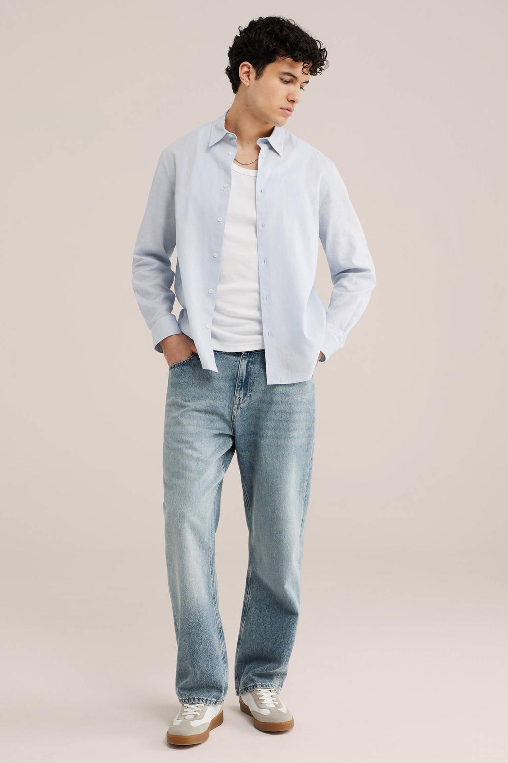 WE Fashion regular casual overhemd met linnen