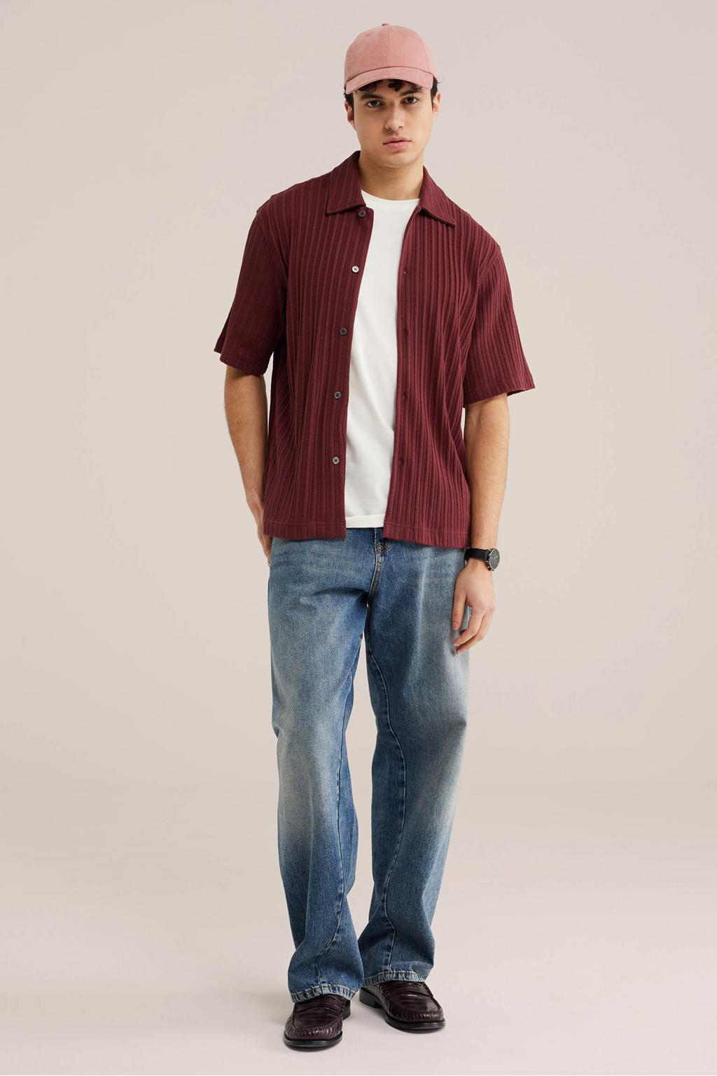 WE Fashion relaxed casual overhemd gebreid donkerblauw