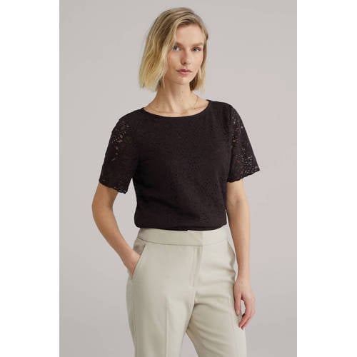 WE Fashion kanten top donkerbruin afbeelding