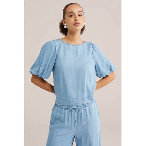 WE Fashion top light blue denim afbeelding
