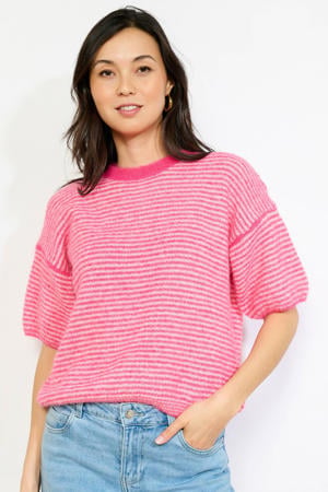 gestreepte pullover roze gebreid