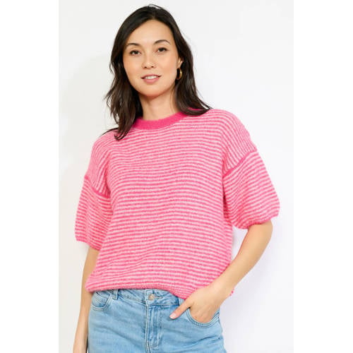 LOLALIZA gestreepte pullover roze gebreid afbeelding