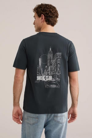 regular T-shirt met backprint donkergroen