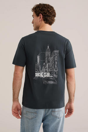regular T-shirt met backprint donkergroen
