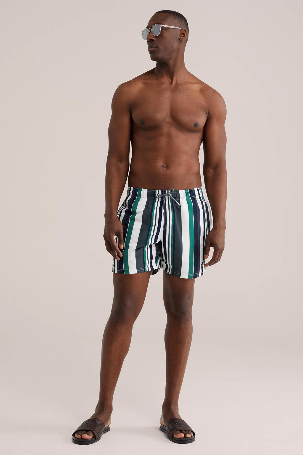 WE Fashion zwemshort groen/wit/zwart