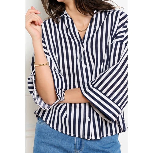 LOLALIZA gestreepte blouse met linnen blauw afbeelding