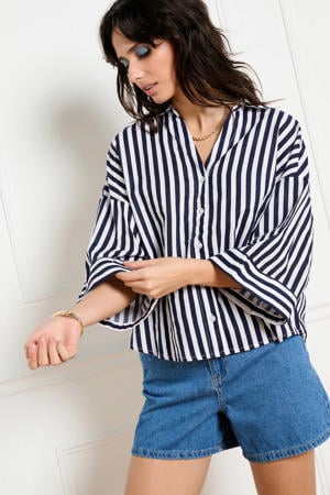 gestreepte blouse met linnen blauw