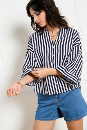 gestreepte blouse met linnen blauw