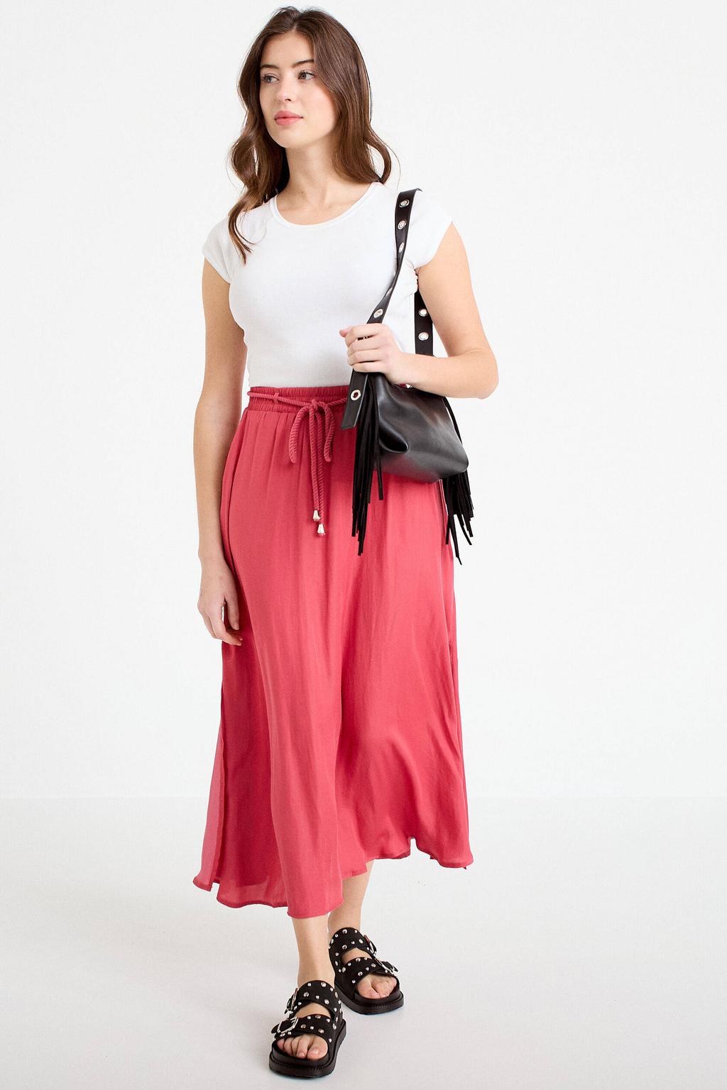 Koraalrode dames Cache Cache midi rok gemaakt van polyester en met elastische tailleband met koord