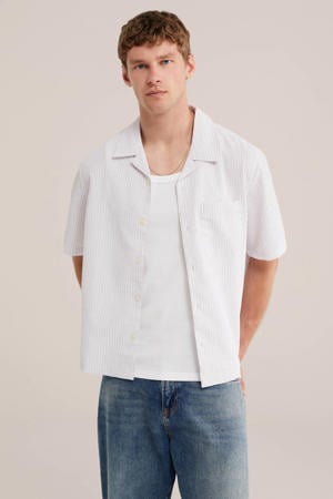 relaxed gestreept casual overhemd lila