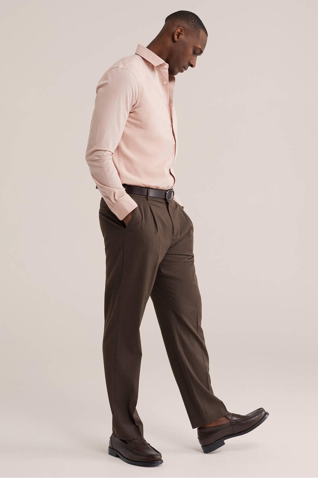 Lichtroze heren WE Fashion regular zakelijk overhemd van polyester met effen, lange mouwen, klassieke kraag en knoopsluiting