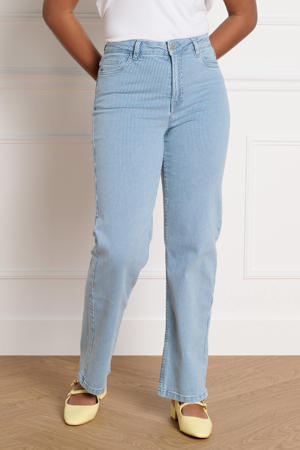 high waist gestreepte straight leg jeans light blue denim