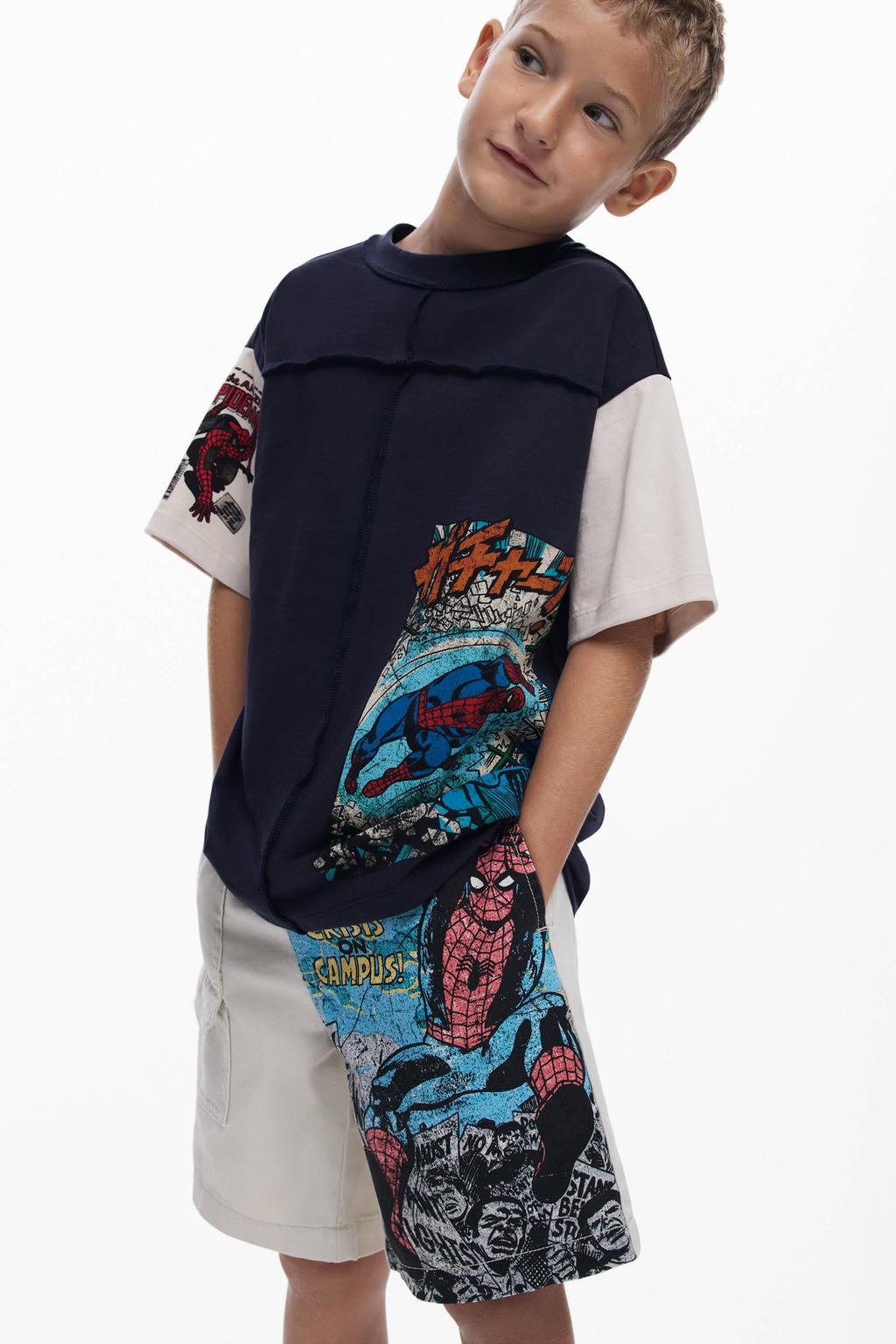 Donkerblauw en ecru jongens Desigual Spider-Man T-shirt van katoen met meerkleurige print, korte mouwen en ronde hals