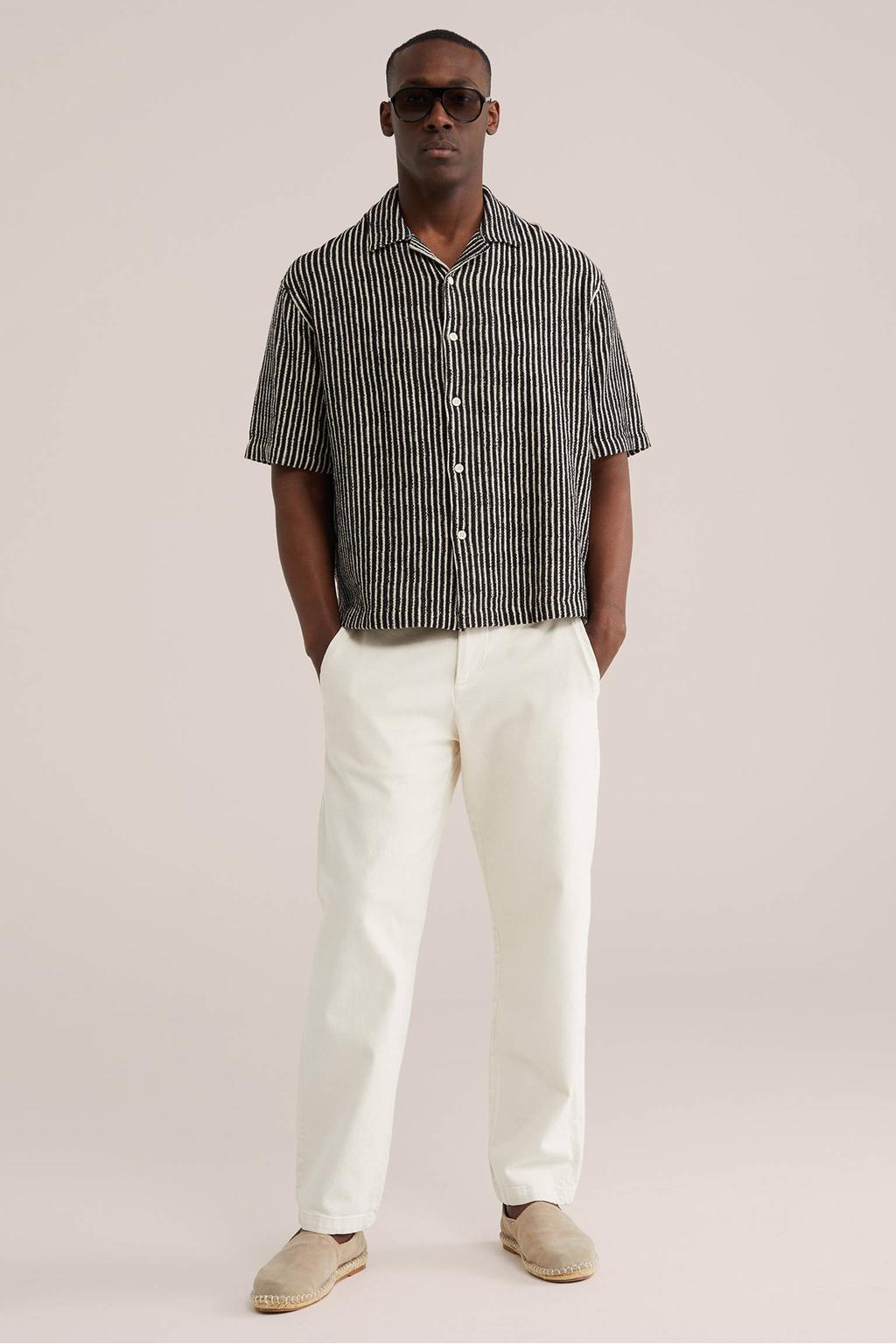 heren WE Fashion relaxed gestreept casual overhemd van katoen met korte mouwen, reverskraag en knoopsluiting