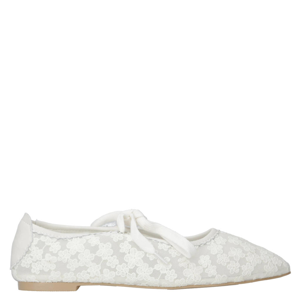 Ecru dames Sofie Schnoor ELLIESW ballerina's van textiel met striksluiting