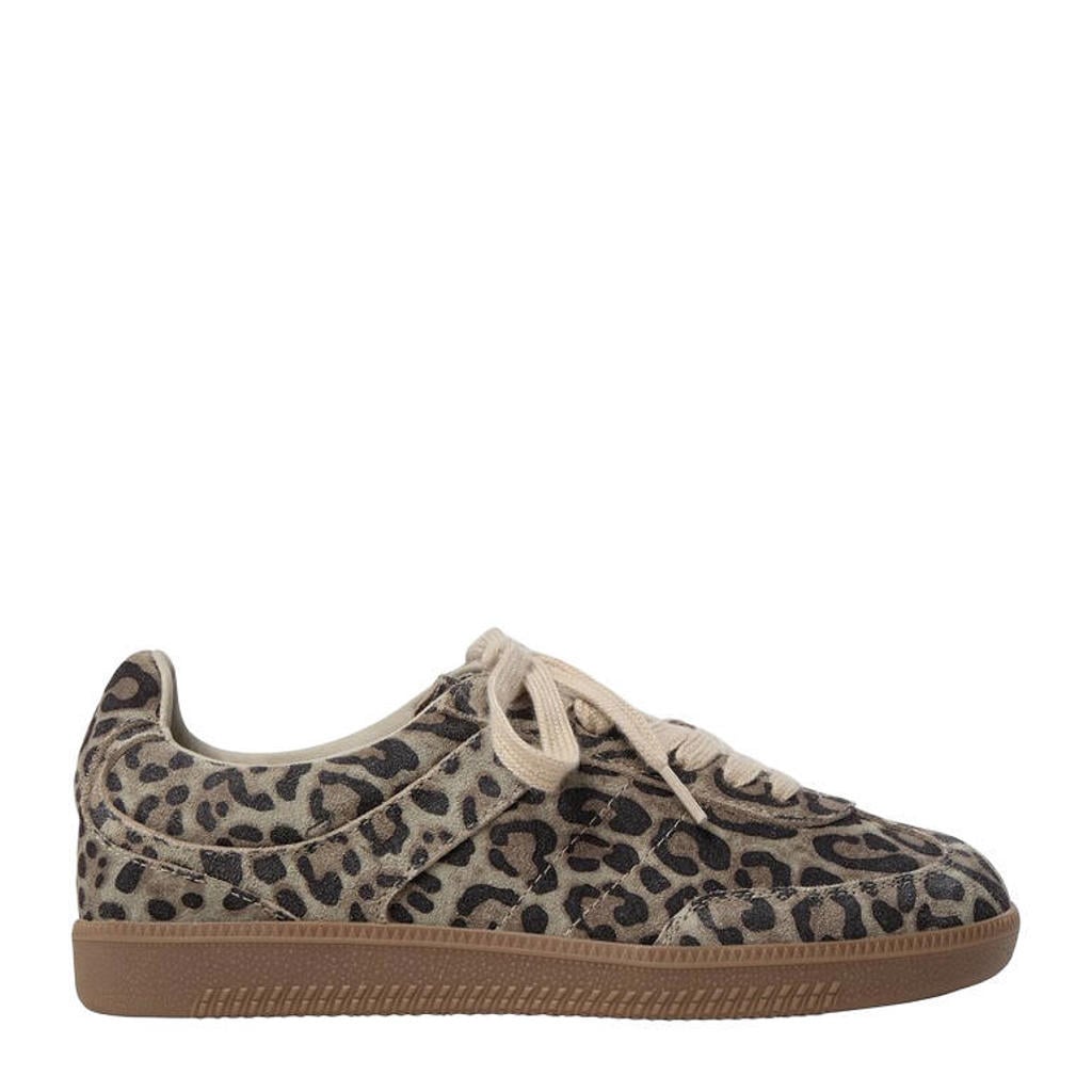 Lichtbruine dames Sofie Schnoor Stellasw suède sneakers met veters en panterprint
