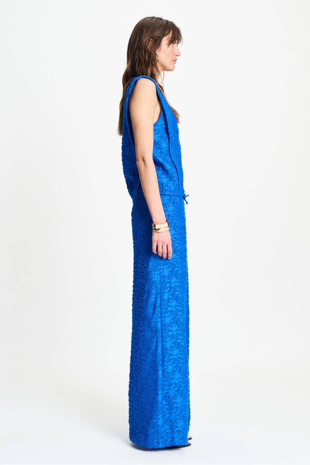 Blauwe dames POM Amsterdam top van polyester met effen en V-hals