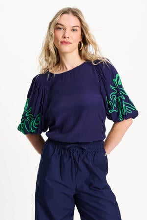 gebloemde top donkerblauw