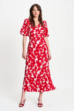 gebloemde midi jurk rood