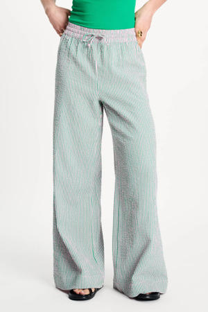 wide leg high waist broek met krijtstreep groen
