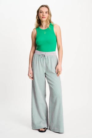 wide leg high waist broek met krijtstreep groen
