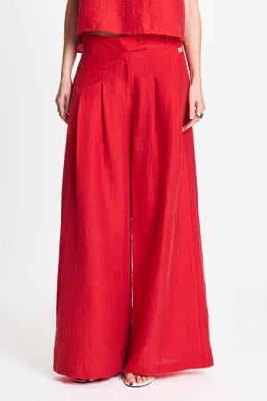 wide leg high waist broek rood