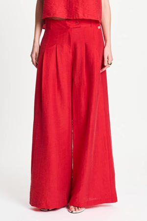 wide leg high waist broek rood